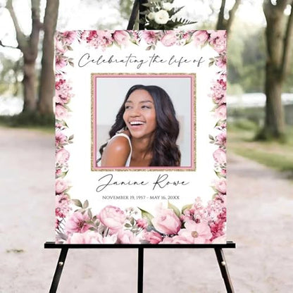 Roses Wildflowers Funeral Welcome Sign, Celebration of Life Welcome Sign, in Loving Memory Sign, Celebration of Life Funeral Sign, Celebration of Life Sign, Memorial Sign with Photo #fR125 - color: Version #27