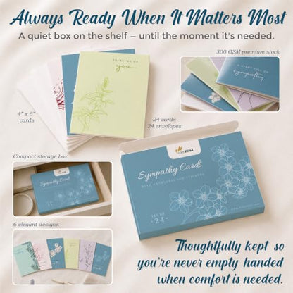 24 Box of Sympathy Cards with Envelopes - 4×6", 300 GSM - color: Monochrome
