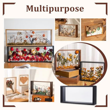 OLYCRAFT 5x2.4x10.2 inch Rectangle Shadow Box Wood Shadow Box Display Case Shadow Box Frame with Double Sided Clear Acrylic Window for Dried Flowers Leaves Specimen - Black