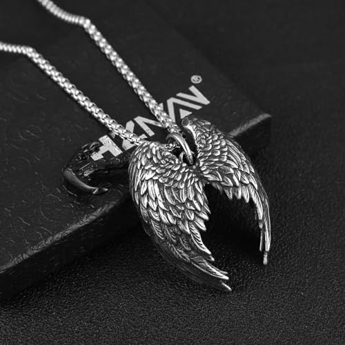 HZMAN Angel Wing Necklace for Men Women Stainless Steel Gothic Punk Angel Wing Cross/Angel Pendant Faith Amulet Jewelry Gift - color: Anchor