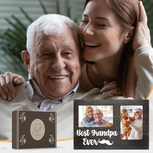 Grandpa Gifts, Fathers Day Grandpa Gift from Grandkids Granddaughter, Birthday Gifts 3D Photo Frame Hold 4x6 Inches Two Photos - Unique Picture Frame for Him Grandparents - color: grandpa