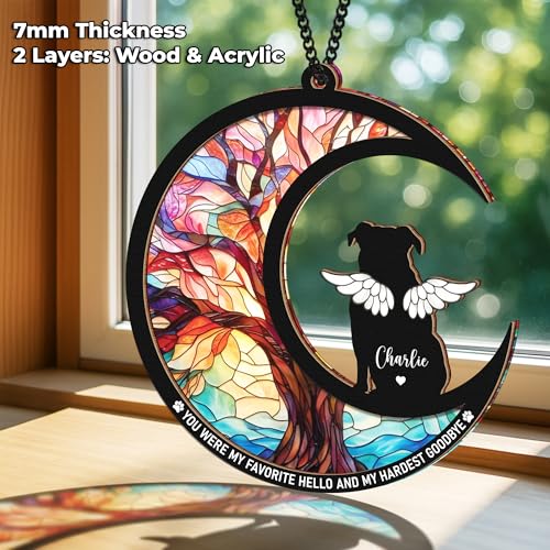 Personalized Angel Dog Memorial Suncatcher, Engraved Pet Memorial Ornament, Pet Sympathy Keychain, Loss of Animal Sympathy Card, Rainbow Bridge Dog Loss Gift, Bereavement Suncatcher Hanging - color: 00. Custom