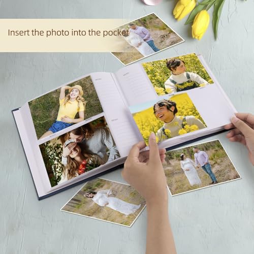 Photo Album Hold 200 4x6 Photos with Memo Writing Space (Dark Blue) | Faux Leather Picture Book Fits 4x6 Photo, 200 Pockets Great for Wedding Family Holidays - color: Dark Blue