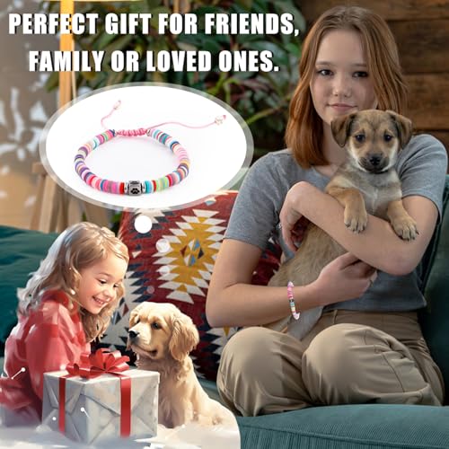 Pet Memorial Bracelet, Dog Loss Sympathy Gift Rainbow Colorful Polymer Clay Drawstring Bracelet Gift for Women Men Who Loss of Pets Cat Furry Friend