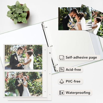 Vienrose Self Adhesive Photo Album 3 Ring Binder 40 Pages Light Green | Linen Cover, Scrapbook Album, Sticky Pages, 2x3 4x6 5x7 8x10 Photos - color: Light Green, size: 20 Sheets/40 Pages