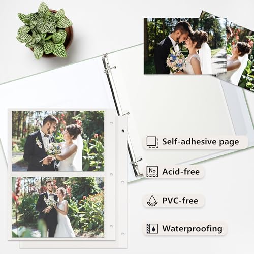 Vienrose Self Adhesive Photo Album 3 Ring Binder 80 Pages Light Green | Linen Cover, Scrapbook Album, Sticky Pages, 2x3 4x6 5x7 8x10 Photos - color: Light Green, size: 40 Sheets/80 Pages