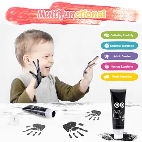 Nabance 2.54 fl oz Black Baby Hand and Footprint Friendly Paint, Dog Cat Paw Print Safe Paint, Non-Toxic Acid-Free, Safe Gentle for Home School Christmas New Year DIY Keepsake Stamp - color: Black