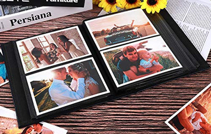 RECUTMS Adventure Photo Album, Blue, 6x4, 200 Photo Slots, Premium Leather Cover, Sleeves, Personalized, Suitable for Birthdays, Weddings, Parties | Black Page, Horizontal Pockets, Family Anniversary Birthday Memory Book, DIY Cover Window, Baby Photobook,