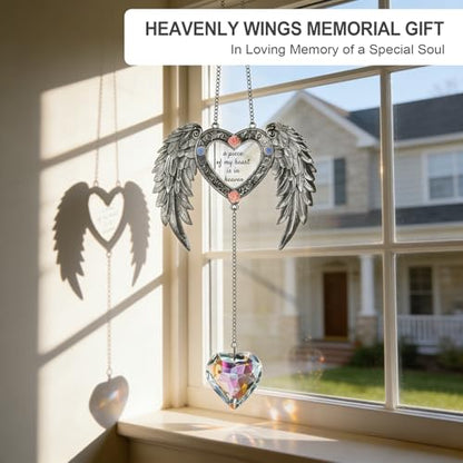 Sympathy Gift for Loss of Loved One,Angel Wing Sun Catcher,Memorial Gifts | A Piece of My Heart is in Heaven,Crystal Suncatcher for Windows, Bereavement & Grief Gift for Women, Remembrance Decor