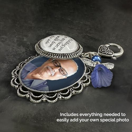Something Blue Bouquet Charm for Wedding Memory Charm with DIY Photo Frame for Wedding Bouquet And Resizer
