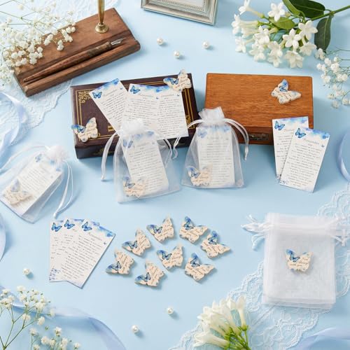 100 Sets Funeral Favors for Guests, Celebration of Life Favors Wooden Butterfly Pocket Hug Token with Funeral Prayer Cards and Organza Bags, As Memorial Gifts and Funeral Decorations