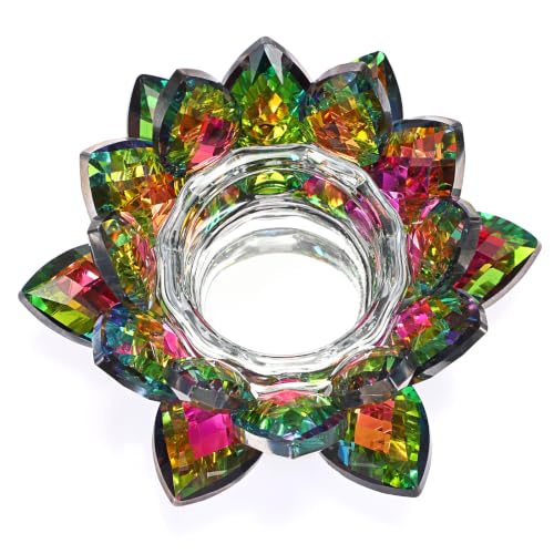 OwnMy Crystal Lotus Flower Tealight Holder Lotus Petal Votive Candle Holder | Colorful Crystal Lotus Flower Candle Holder Stand, Decorative Glass Lotus Candle Lamp for Wedding Dining Table Centerpieces - color: Colorful