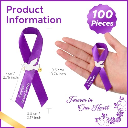 Geosar 100 Pcs Dove Funeral Memorial Ribbons Pins Memorial Service Respect Funeral Personalized Ribbon Bow with Safety Pins and White Dove for Mourning Mental Health Awareness Month Gifts(Purple) - color: Purple, style: Pigeon