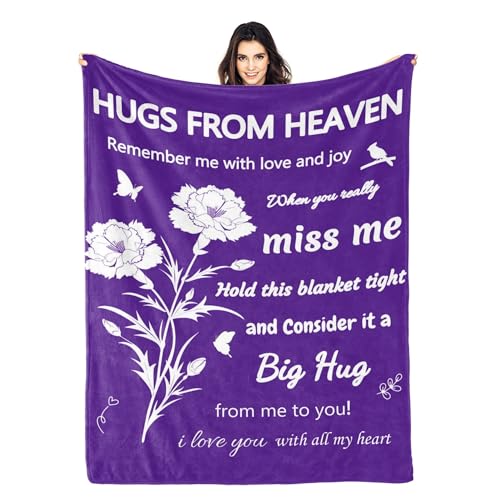 Memorial Blanket, Sympathy Blanket for Loss of Loved One, Hug from Heaven Gifts, Best Bereavement or Condolences Gifts, In Memory of Dad Mom Grandma Grandpa Husband Wife Friend Pet 60"x50" Purple - color: Purple