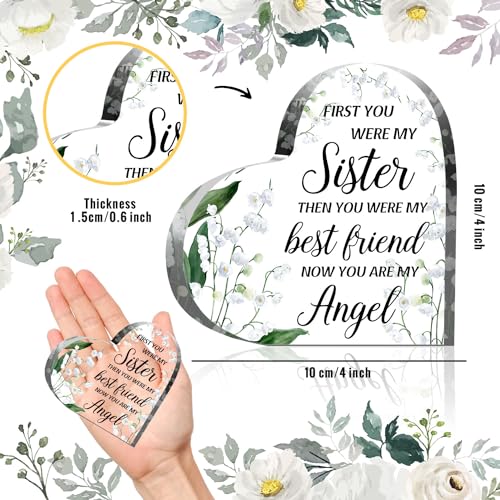 Sympathy Gifts for Loss of Sister, Memorial Gifts for Friends Female Women, In Memory of Sister Acrylic Heart Plaque, Funeral Remembrance Decor Ornament Sign, Bereavement Condolences Grief Gifts - style: Sister03 4 X 4 IN