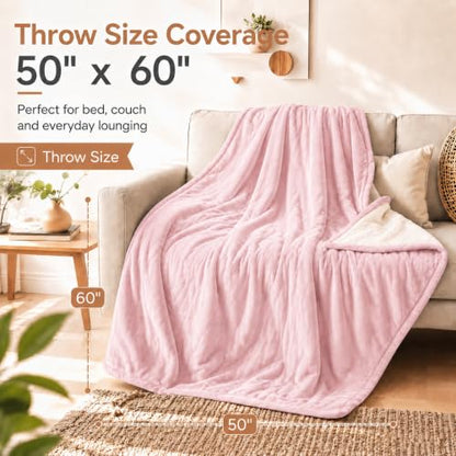Electric Heated Blanket,Flannel and Sherpa,Throw 50x60 in,Light Pink,Gift - color: C-light Pink, size: 50x60inches-Throw