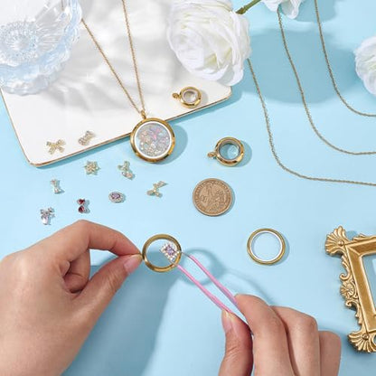 4 Size 8Pcs 4 Sets Real 18K Gold Plated Floating Charm Locket Necklace Round Memory Locket Stainless Steel Clear Glass Photo Pendant Living Picture Keepsake Necklace for Women Friendship DIY - style: 4 sizes gold