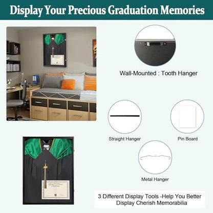 Shadow Box for Graduation Cap and Gown, Wall Display Stand, 2pc | Matte black wood frame, dustproof acrylic panel, lockable wall mount case, displays graduation gown,as commemorative gift - size: Large - Black - 2Pack