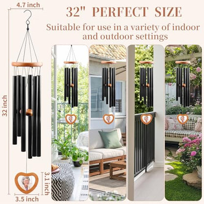 Personalized Photo Memorial Wind Chimes for Loss of Loved One Sympathy Gift | Add Your Loved One's Photo - 32" Bereavement Condolence Remembrance Funeral Gifts for Grieving Friends Loss of Mother Father - color: Wooden Frame