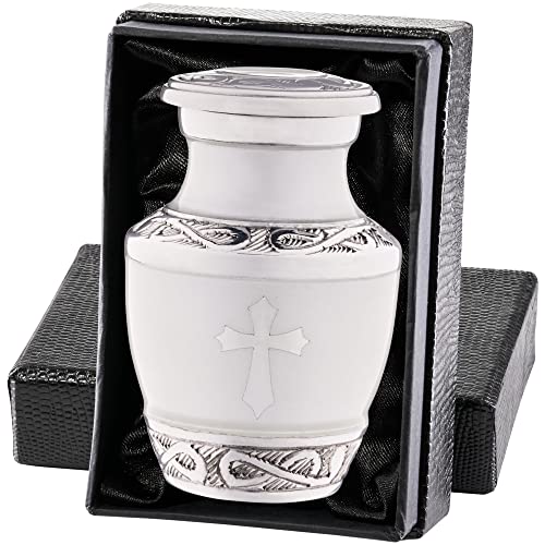 Olivia Memorials Small Urn for Ashes for Women or Men - White Mini Urns Religious Cross Male or Female Human - Cremation Keepsakes - Memorial Jesus Cross Urn Catholic Protestant - color: God's Love - White, size: Keepsake - 1 Count