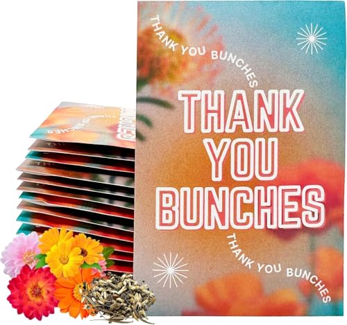 Wildflower Seed Packets Thank You Bunches Party Favors (Pack of 30) Express Gratitude Prefilled with Wildflower Seed Mix, Great Addition or Alternative to Thank You Cards (Orange/Blue) - color: Orange/Blue