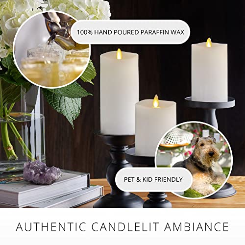 Luminara Realistic Flameless LED Candle White Set of 3, Battery Operated with Remote Control, Moving Flame Pillar Timer Funtion Melted Top Safe - color: White