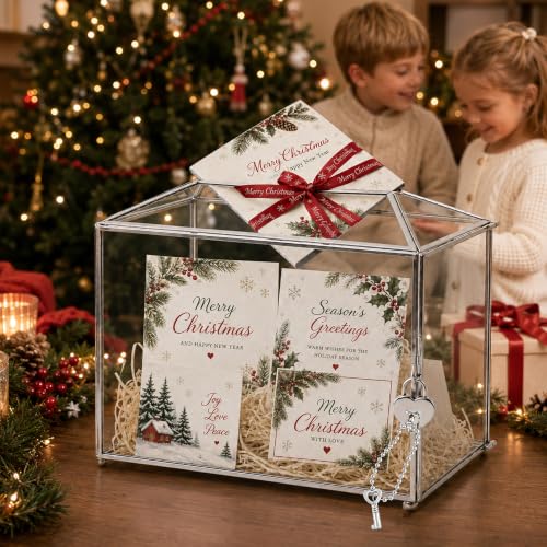 Wedding Glass Card Box with Slot and Lock, 10.2 x 6 x 8 Inch, Small Silver Geometric Cards Holder for Birthdays Party Reception, Wishing Well - Slot Length 6.3'' (Glass Box Only) - color: E-Small Silver Card Box 10.2''