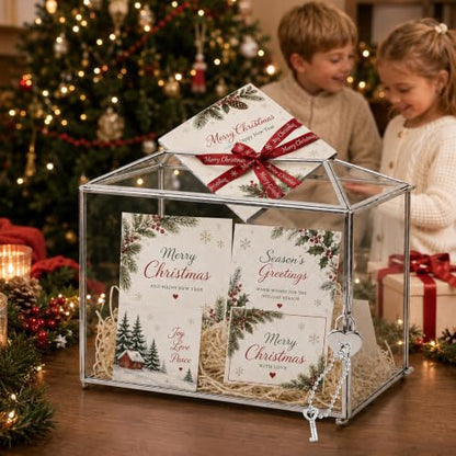 Wedding Glass Card Box with Slot and Lock, 10.2 x 6 x 8 Inch, Small Silver Geometric Cards Holder for Birthdays Party Reception, Wishing Well - Slot Length 6.3'' (Glass Box Only) - color: E-Small Silver Card Box 10.2''