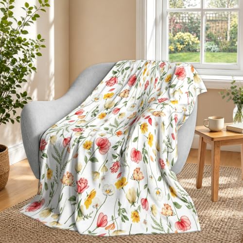 Floral Fleece Throw Blanket, Flowers Flannel Blankets for Couch 50"×60" - color: Floral