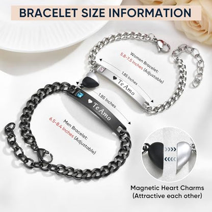 MEALGUET Matching Couple Bracelets for Men Women : His Hers Stainless Steel Cuban Link Chain Bracelets Set for Boyfriend Girlfriend Husband Wife, Romantic Gifts for Valentines Birthday Anniversary - style: te Amo