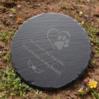 Dog Cat Memorial Stone Round 4” with Paw Print, “No Longer By My Side But Always in My Heart” Engraved Pet Grave Marker, Outdoor Garden Memorial Rock, Pet Loss Sympathy Gift - size: Small-4 inch