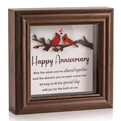 LukieJac Anniversary Cardinal Gifts for Couple - Romantic Anniversario Gift Ideas Wooden Shadow Box Frame for Friends, Sister, Parents, Couples, Grandparents Anniversary Keepsake - color: Cardinal - Happy Anniversary