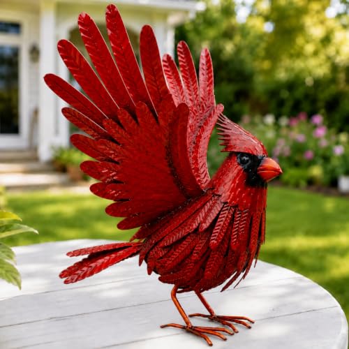 Cardinal Garden Decor Metal Yard Art: Red Bird Outdoor Statue & Large Sculpture for Patio, Balcony or Backyard - Decorative Lawn Ornament - Valentines Day, Birthday Gift Her, Wife, Women, Mom, Grandma