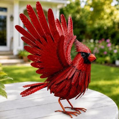Cardinal Garden Decor Metal Yard Art: Red Bird Outdoor Statue & Large Sculpture for Patio, Balcony or Backyard - Decorative Lawn Ornament - Valentines Day, Birthday Gift Her, Wife, Women, Mom, Grandma