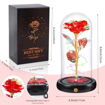 Birthday Gifts for Women Mom USB Galaxy Flower Red Rose in Glass Dome - color: Usb-red