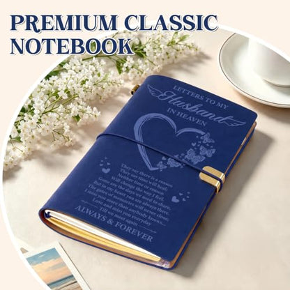 Vetbuosa Memorial Gifts for Loss of Husband, Letters to Husband in Heaven Leather Journal, Sympathy Remembrance Bereavement Condolence Gifts for Loss of Husband, A6 Blue Journal with 140 Pages - color: Blue-Husband