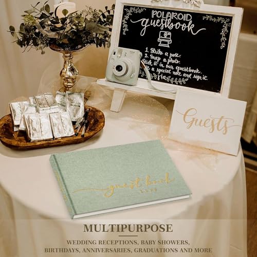 Lanpn Wedding Guest Book 2026 - Linen Hardcover Guestbook Wedding Reception with 108 Blank Pages for Sign in and Photos - Guest Book for Wedding Bridal Shower Baby Shower Party (Sage Green) - color: Sage Green