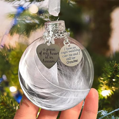 Memorial Ornaments Gifts, 3.15 Inches Christmas Memorial Ornaments Hanging Clear Feather Ball Sympathy Gift - color: Grandma