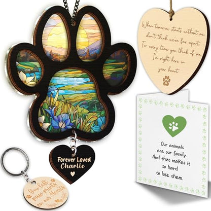 Personalized Dog Memorial Suncatcher, Paw Suncatcher Remembrance Gift, Engraved Pet Memorial Ornament, Pet Sympathy Keychain, Loss of Animal Sympathy Card, Rainbow Bridge Dog Loss Gift - color: 20. Custom #20
