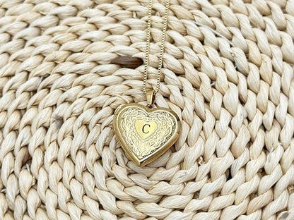 GOKING Love Heart Memory Locket Necklace Holds Pictures for Women - color: Letter C