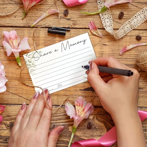 25PCS Share a Memory Cards, Memorial Cards Celebration of Life Decorations for Anniversary Memorial Funeral Graduation Bridal Shower Game (Green Leaf)-04