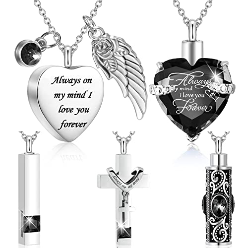 Fumete 5 Pcs Urn Necklaces for Ashes Cremation Jewelry - color: Black