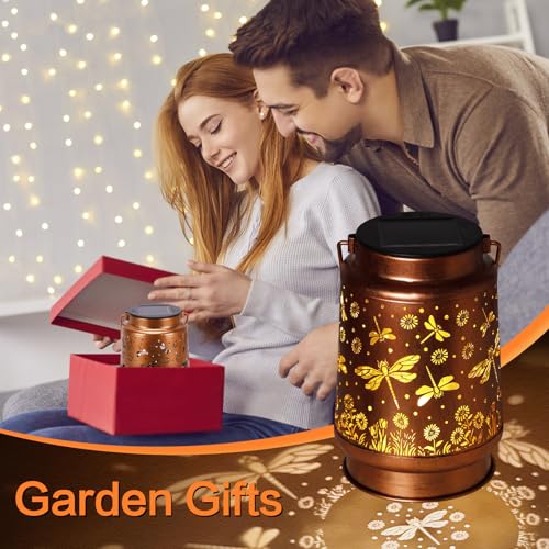 2 Pack Dragonfly Solar Lanterns Outdoor Waterproof Rose Garden Decor Gifts for Women Mom Grandma Hanging Solar Lights Metal Lantern Decoration Outside for Yard,Patio,Backyard,Porch - style: F. 2 Pack Dragonfly Lantern