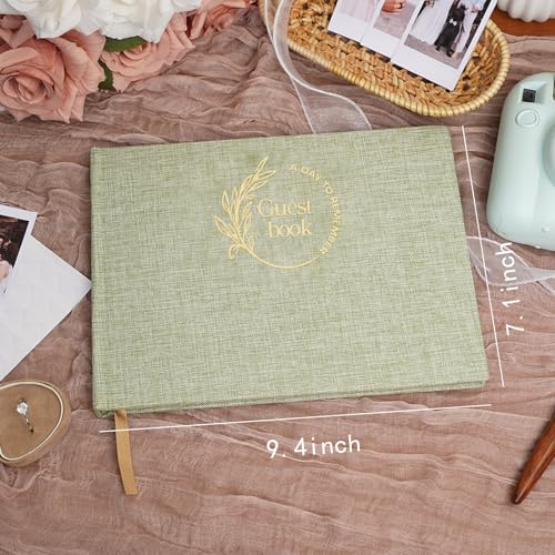 Green Linen Guest Book - Polaroid Photo Guestbook Sign (80 Pages) for Wedding Reception, Baby Shower & Graduation - Guest Sign-in Book - color: Green