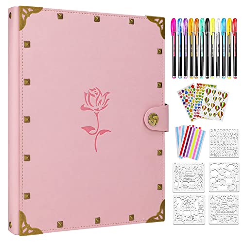 ZEEYUAN Mothers' Day Gift Scrapbook Album for Mom, Leather Photo Album Journal Scrap Book Family Scrapbook Gift for Mom Grandma - color: Pink