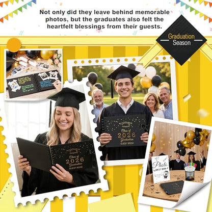 Graduation Guest Book 2026 - Class of 2026 Graduation Party Guest Sign and Photo in Book Memory, Scrapbook for High School Senior Nights Favor, College Grad Gifts, 6 x 8 Inch(Black)