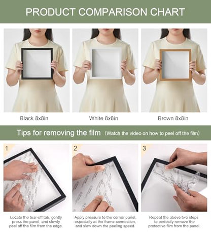 8x8 Shadow Box Frame with Thickened Acrylic Panel & Pins - color: Black+foam Back+foam Packaging, size: 8x8