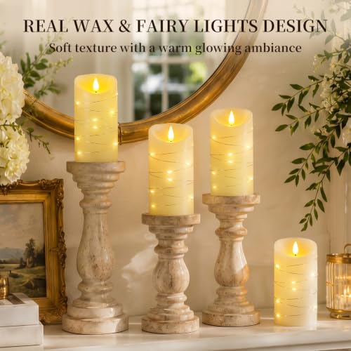 Homemory Flameless Candles with String Lights, 2 Pack Embedded Fairy String Lights LED Candles, Electric Flickering Candles with Remote Control and Timer, Real Wax, Ivory White - color: Ivory, 2Pack