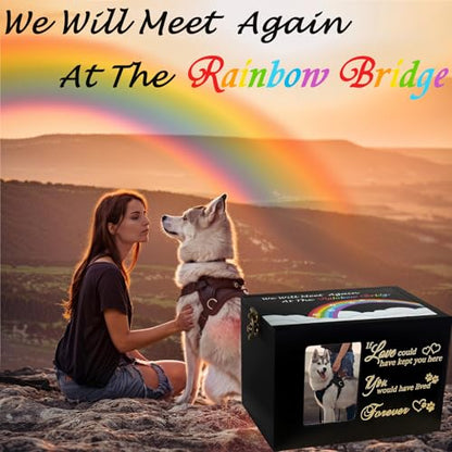 Solid Wood Pet Urns for Dog or Cat Ashes,Memorial Rainbow Bridge | Funeral Cremation Ashes Box with Photo Frame,Keepsake Urn with Black Flannel as Lining,Loss Pet Remembrance Gift - size: Medium - Capacity 90 Cubic Inches