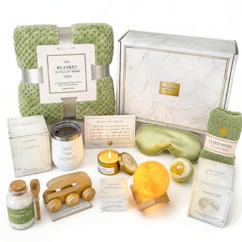 AHAGIFTREE Gift Baskets for Women,11PC Care Package with Moon Lamp,Grief,Get Well Soon After Surgery,Birthday,Think of You,Thank You,Sympathy (green) - color: green